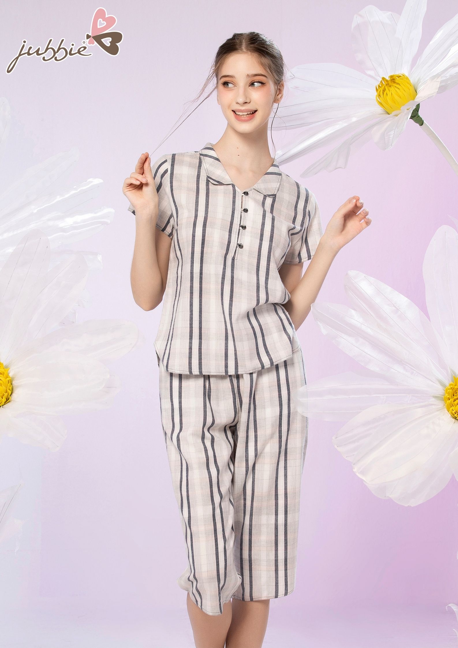 Bộ lửng cổ sơ mi xẻ trụ 3 nút mặc nhà Jubbie 32455