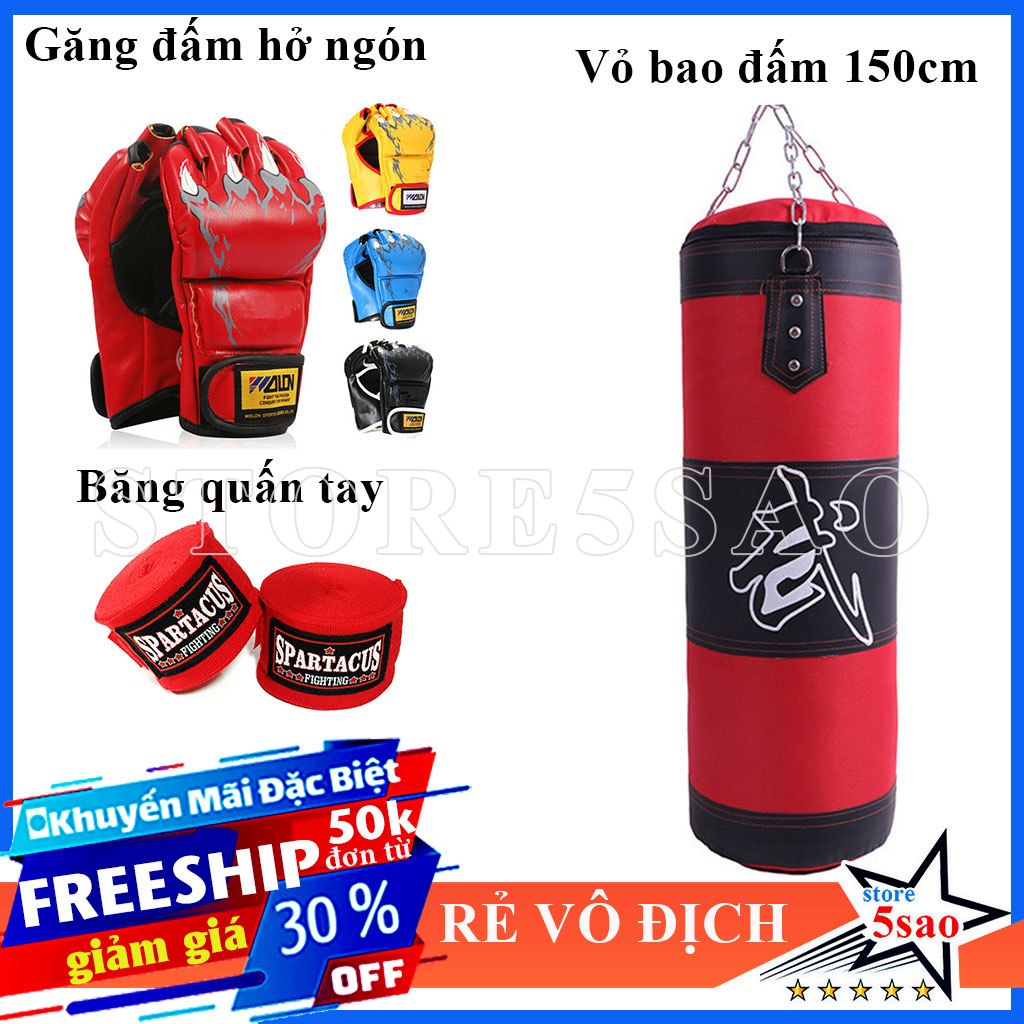 Bao cát đấm bốc cao 150cm chưa nhồi ruột ⚡new 2021⚡ Vỏ bao boxing giá rẻ dài 1m5 cho phòng tập và hộ gia đình