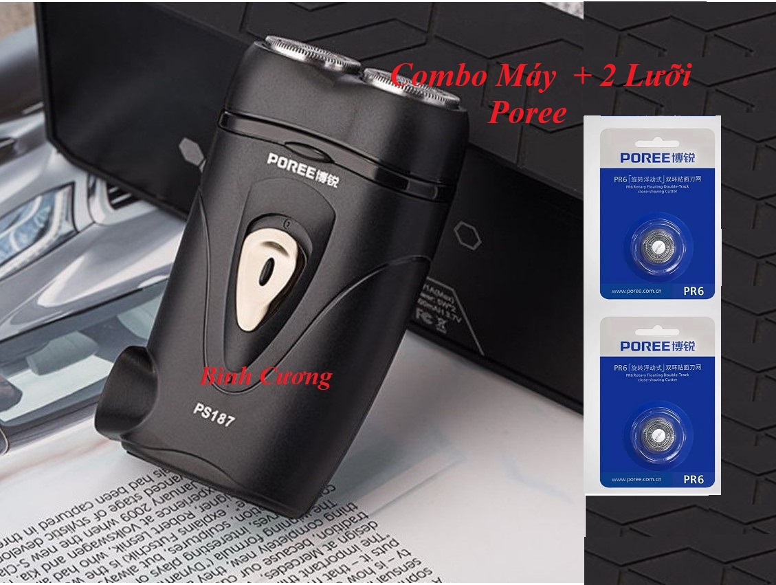 Combo máy cạo râu 2 lưỡi poree ps187 và 2 lưỡi pr6
