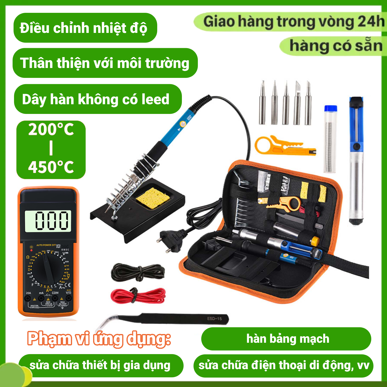 Máy hàn chì mini, Bộ 15 máy hàn thiếc, mỏ hàn TQ936 60W 220V và phụ kiện hàn, thiếc hàn, bộ mũi hàn, kệ hàn, món Mỏ hàn thiếc điều chỉnh nhiệt độ