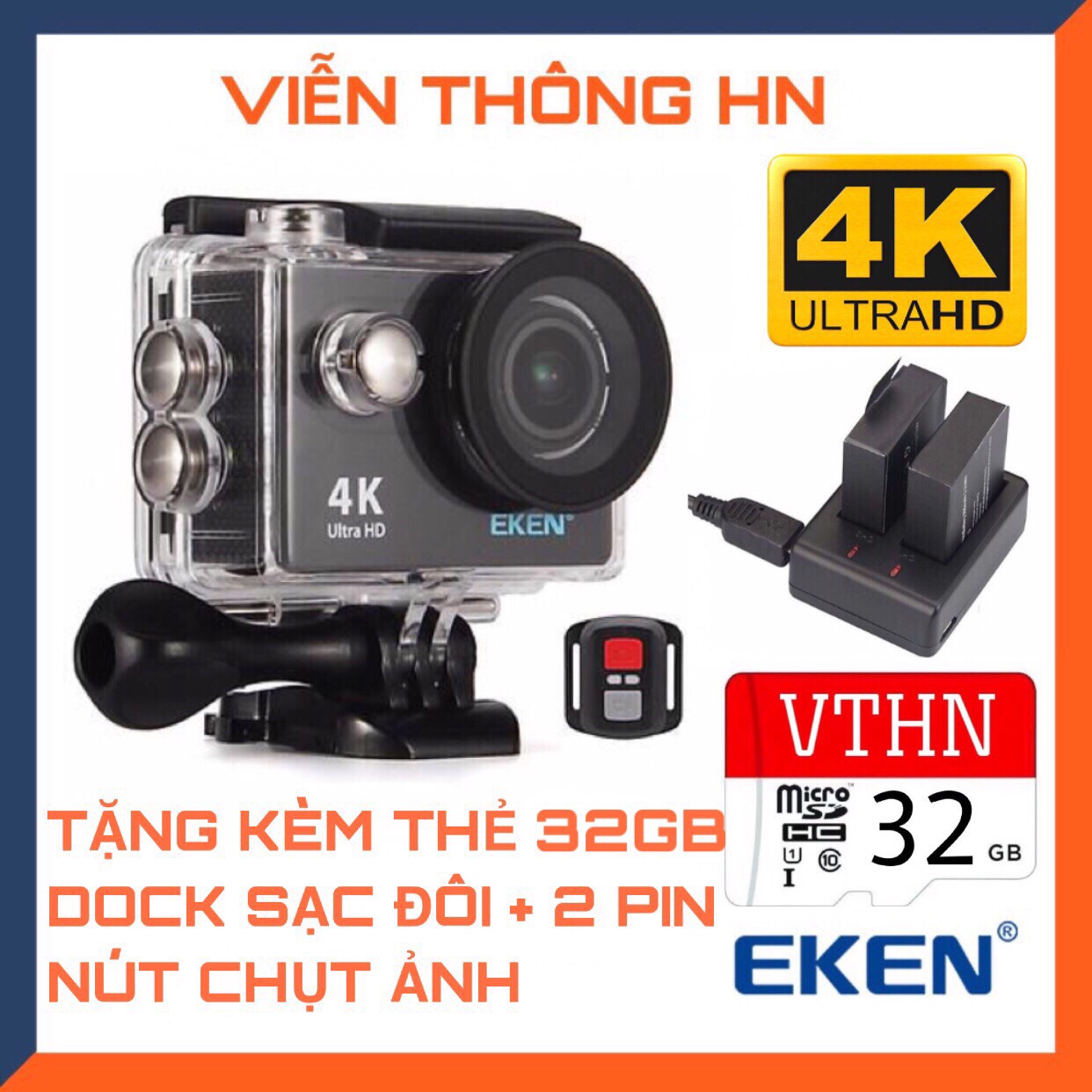 [ TẶNG THẺ 32G - BẢO HÀNH 5 NĂM ] Camera hành trình Eken h9r bản 20mp - v8 kèm thêm 1 pin 1 dock sạc đôi và thêm 1 thẻ nhớ 32gb- camera hành trình chống nước chống rung chống sốc  ứng dụng dùng cho  xe máy oto đi phượt du lịc