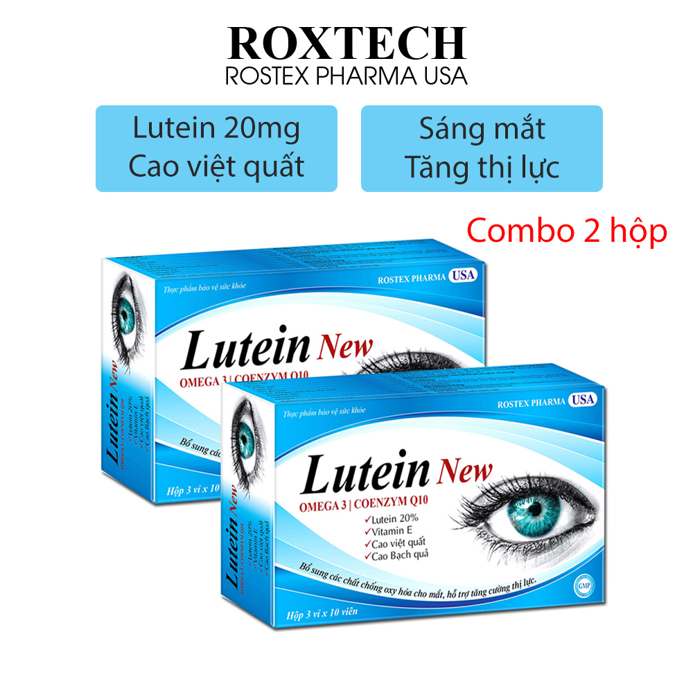 Combo 2 hộp Viên uống sáng mắt Lutein New 20mg, Omega 3, Cao việt quất, Dầu gấc giúp giảm khô mắt, mỏi mắt, mờ mắt - Hộp 30 viên