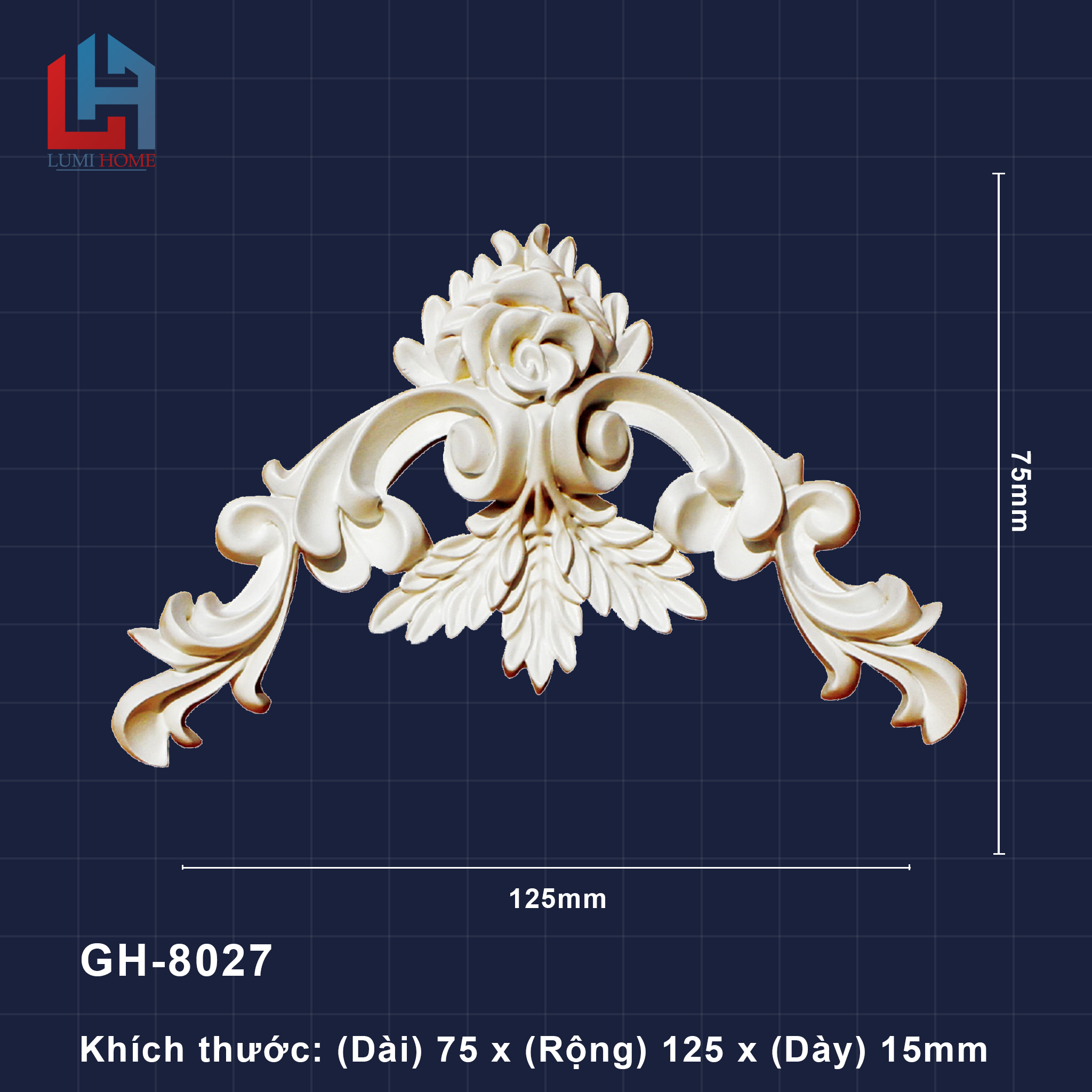 Phù điêu pu lumi home, họa tiết hoa góc cạnh trang trí khung tranh trần, tường, chất liệu pu siêu bền, mã gh-8027, 8027s, 8027l, 8027m