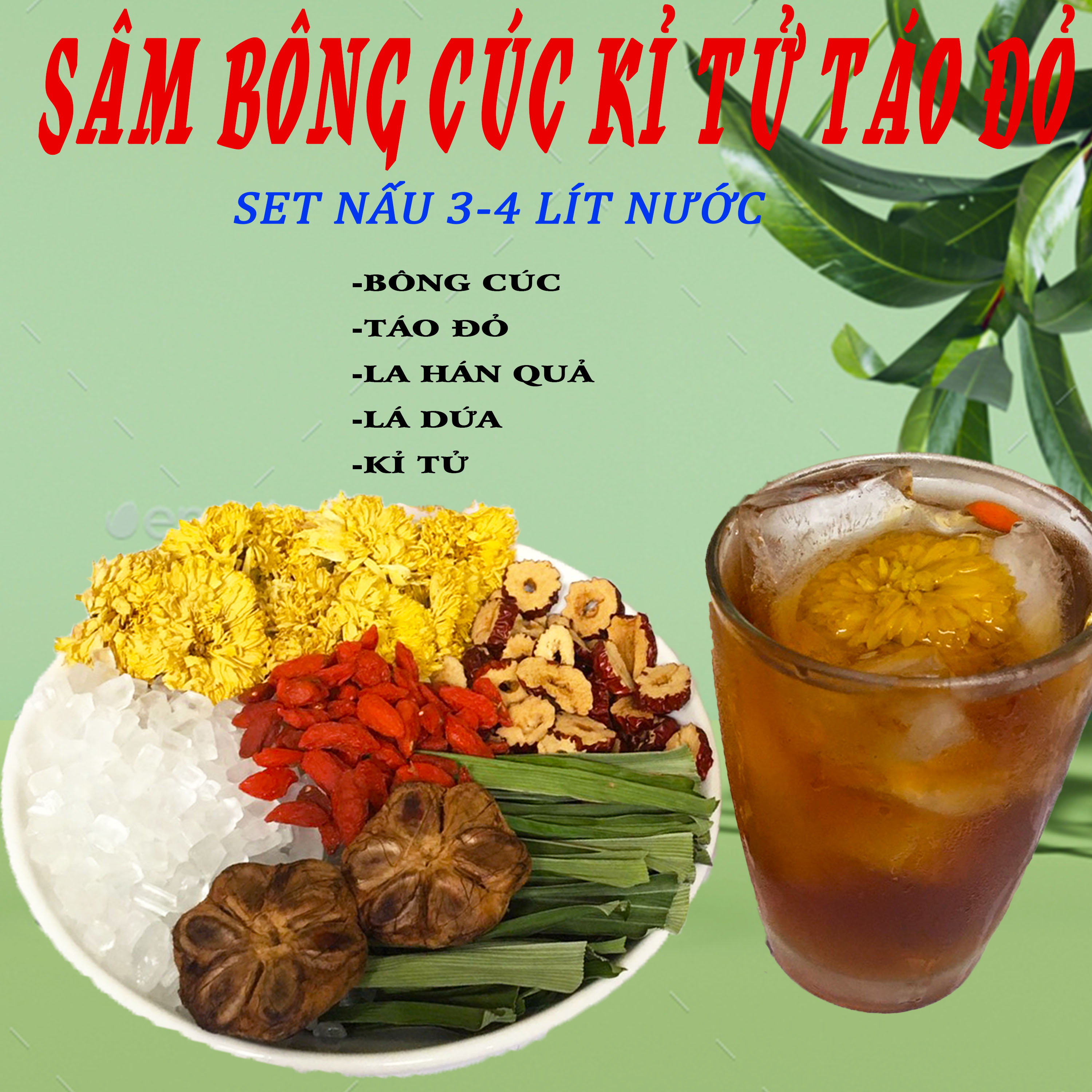 Set trà sâm bông cúc táo đỏ kỉ tử la hán quả ,set nấu 3-4 lít nước