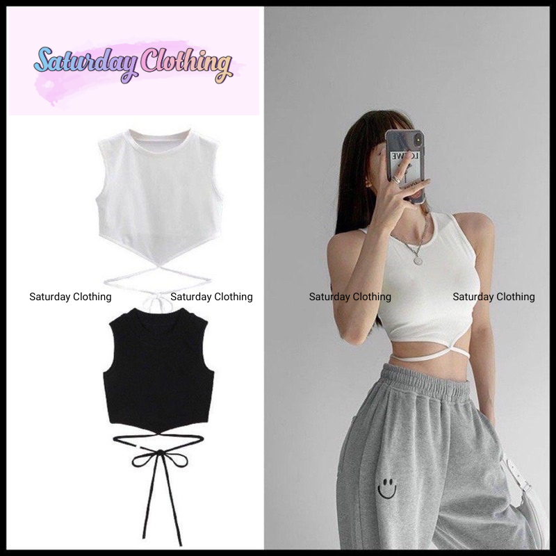 Áo thun 3 lỗ nữ quấn dây chéo eo siêu hot b9 / áo ba lỗ croptop basic chất thun gân mềm mịn dây cột ngang eo