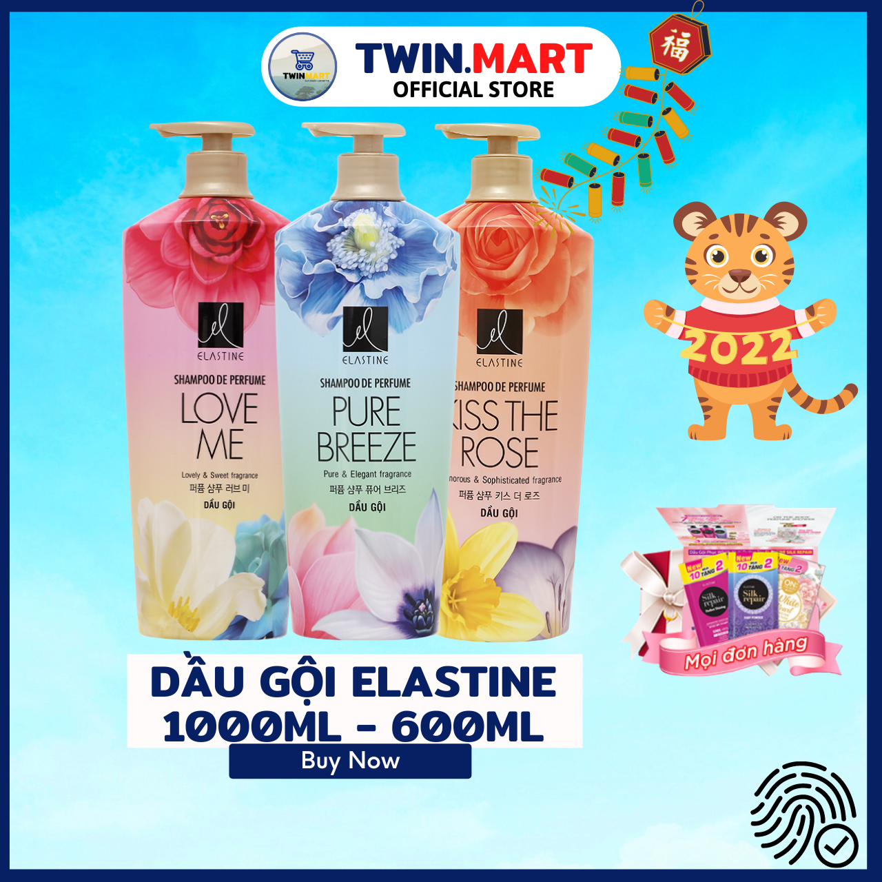 [1000ml - 600ml] DATE XA 2024 TPHCM Dầu gội Elastine hương nước hoa Hàn Quốc - mùi hương: Love Me - Pure Breeze - Kiss the rose