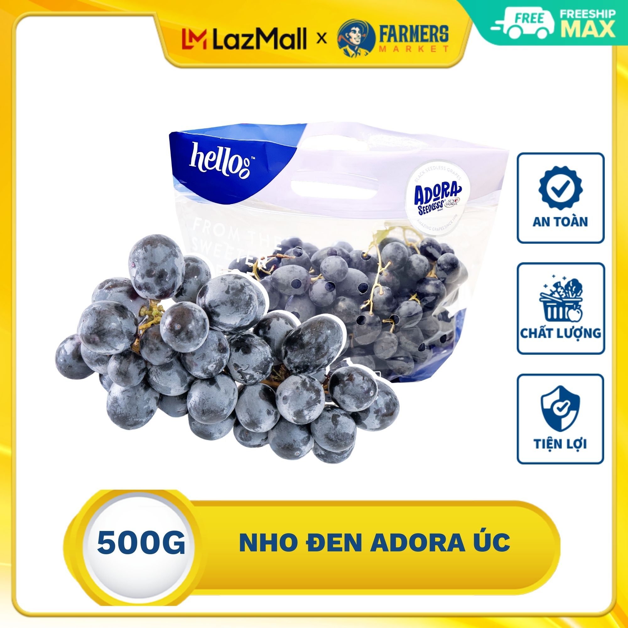 [Chỉ giao nội thành HCM] Nho đen Adora Úc - 500G. Chùm đầy ụ, cuống tươi, trái màu tím đen, còn nguyên phấn siêu đẹp mắt, vị nho đậm đà, không hạt.