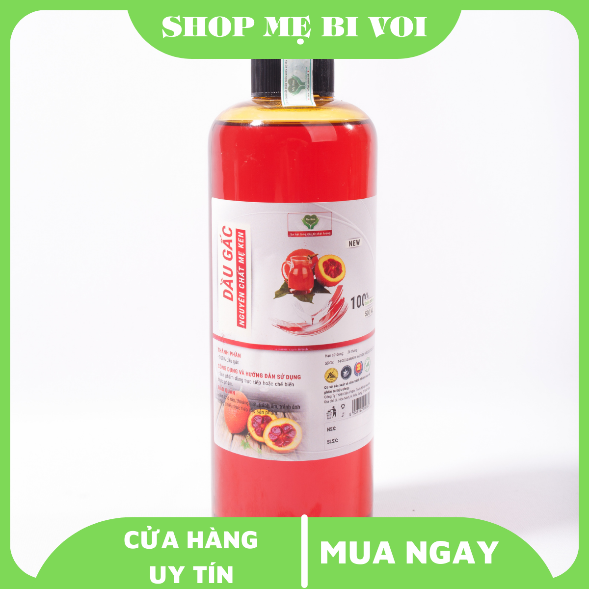 Dầu gấc nguyên chất Mẹ Ken 500ml, làm giảm lượng LDL Cholesterol, chống bị xơ vỡ động mạch và làm bền thành mạch, chống tai biến, dùng nấu ăn và cho vào cháo ăn dặm