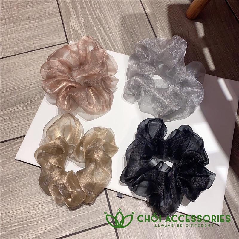 Dây buộc tóc vải bồng bềnh, scrunchies voan lưới ánh nhũ tiểu thư nhẹ nhàng nhiều size