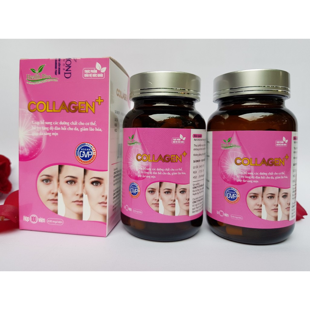 Viên uống Collagen bổ sung vitamin C giúp trắng da, chống lão hóa , đẩy lùi da khô sạm , ngăn ngừa nếp nhăn - Hộp 100 viên