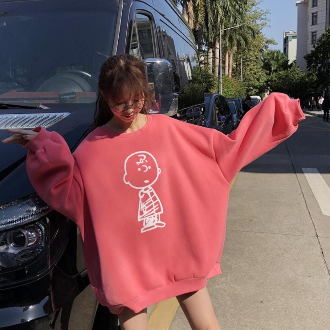 [Lan Chi Luxury] Áo Khoác Nỉ Sweater Họa Tiết Form Rộng Phong Cách Đơn Giản Style Hàn Quốc