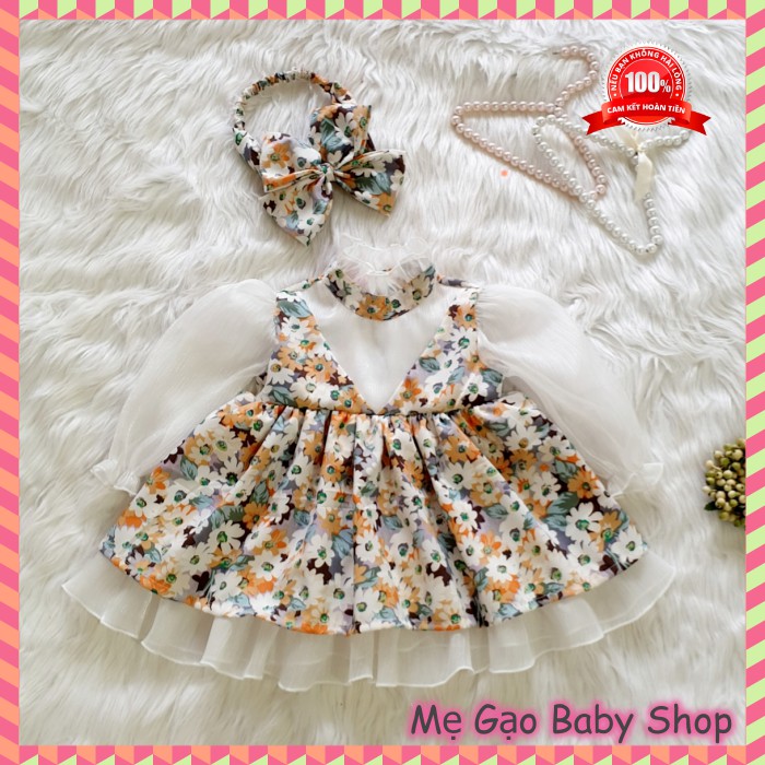 Đầm bé gái - tặng kèm turban - đầm công chúa lụa hoa - hàng thiết kế, chất liệu cao cấp và an toàn cho bé