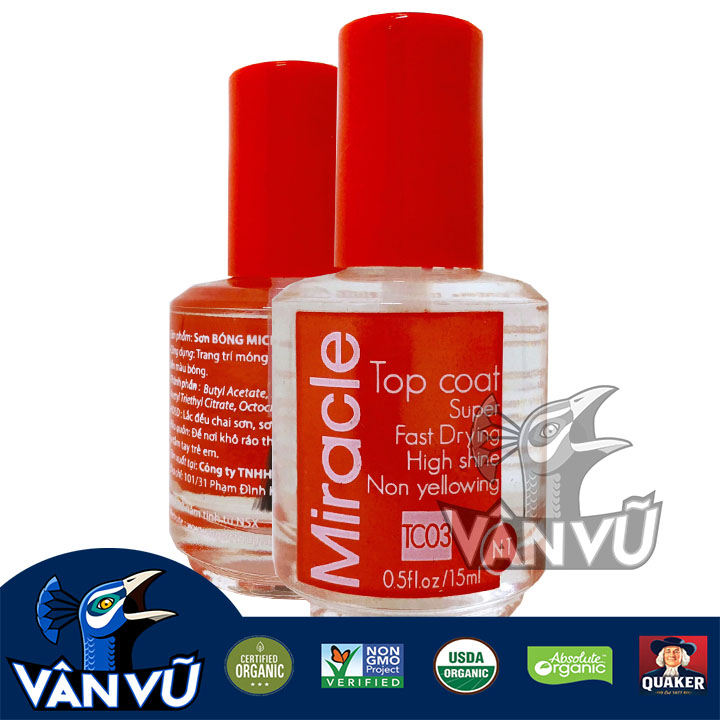 Sơn Bóng Bảo Vệ Màu Sơn Móng Tay, Bóng Mau Khô Topcoat Miracle 15ml, Chai TC03 Sơn Bóng Trong Suốt