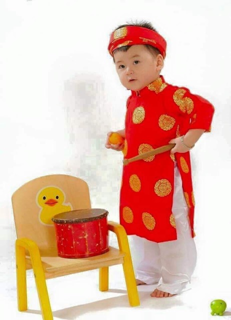 Áo dài Bé Trai đỏ xu (Áo+quần+mấn) truyền thống Gấm Thái Tuấn