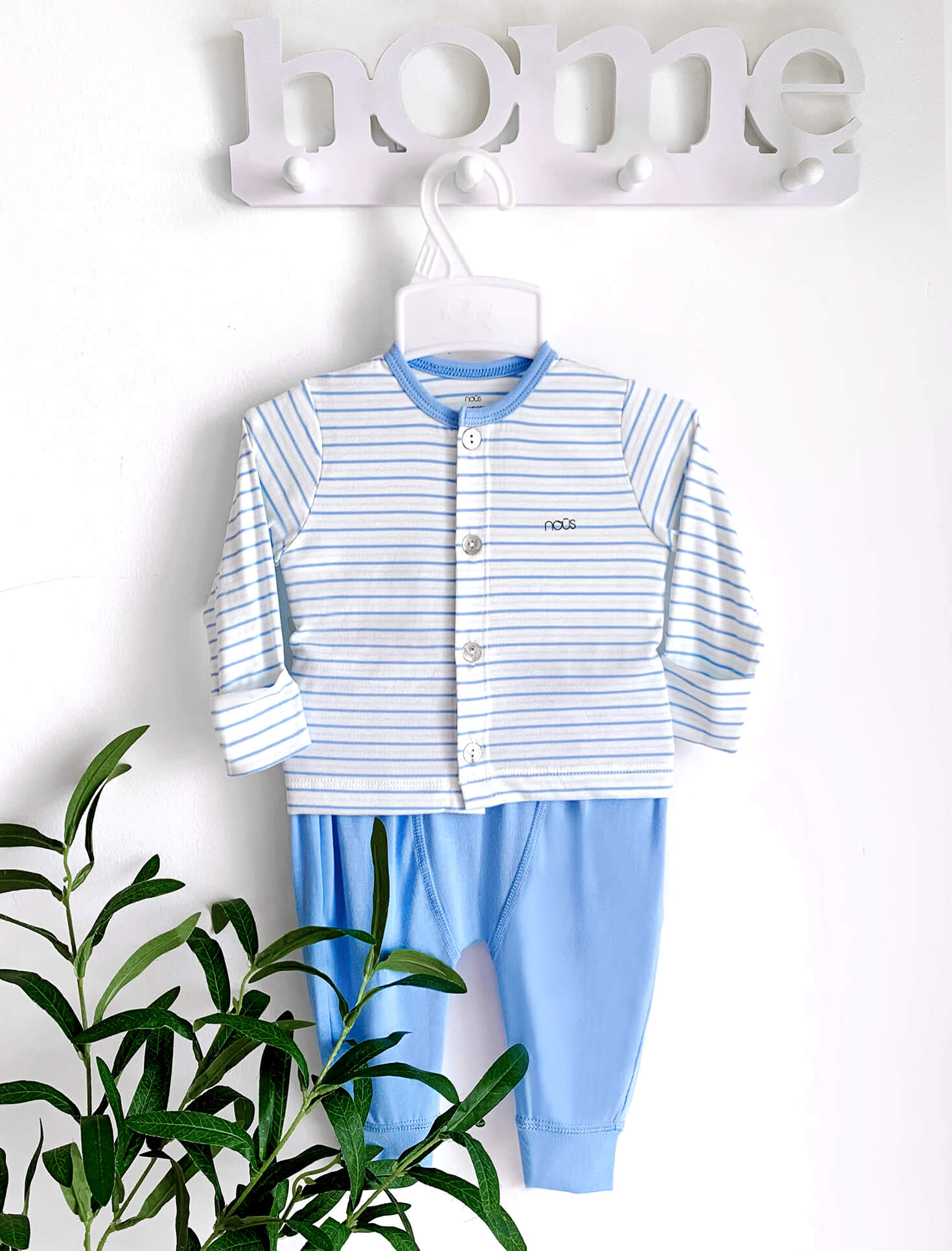 Bộ cài thẳng dài - nous petit kẻ xanh - newborn - quần áo bé sơ sinh