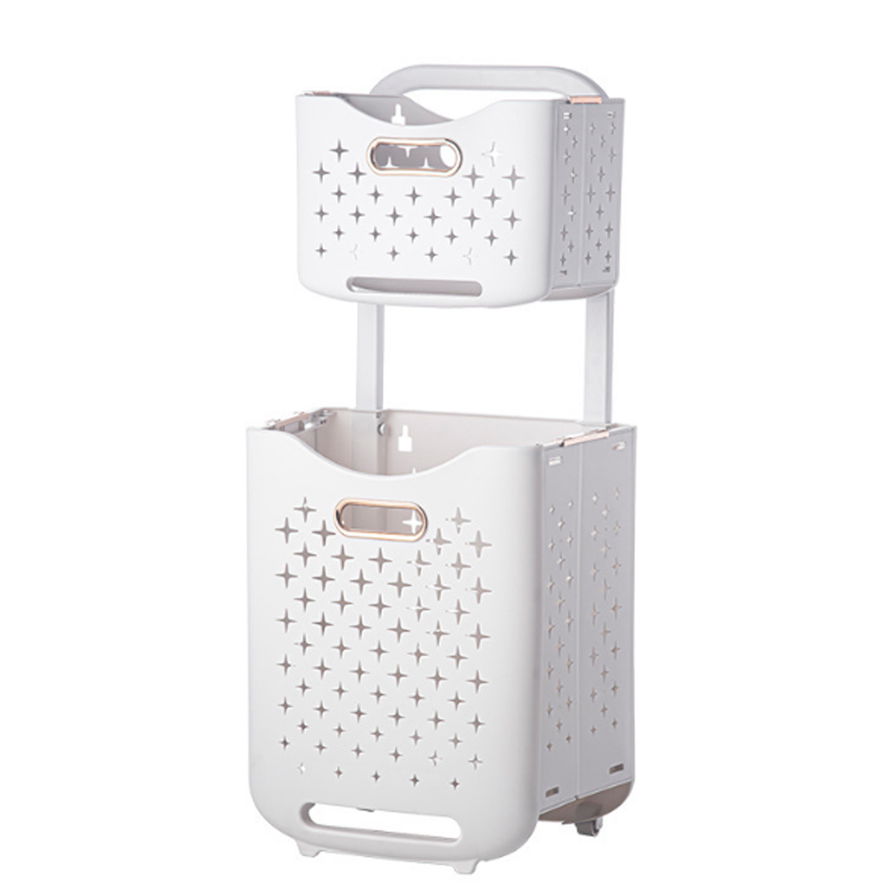 Giỏ Đựng quần áo 2 tầng treo tường hoặc di động phong cách sang trọng - Giỏ đựng đa năng 2 tầng gấp gọn có bánh xe
