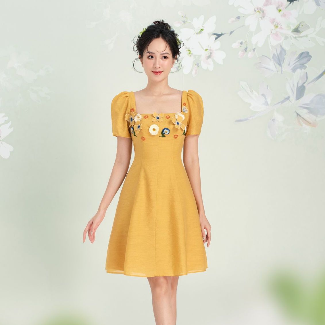 Olv - đầm marina square neck embro