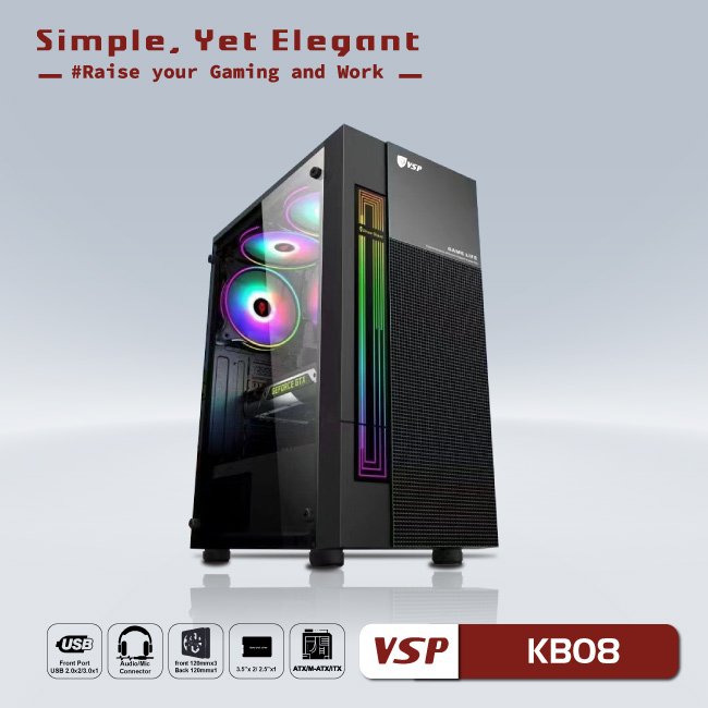 Vỏ case máy tính vsp - esport gaming kb08 - hàng chính hãng
