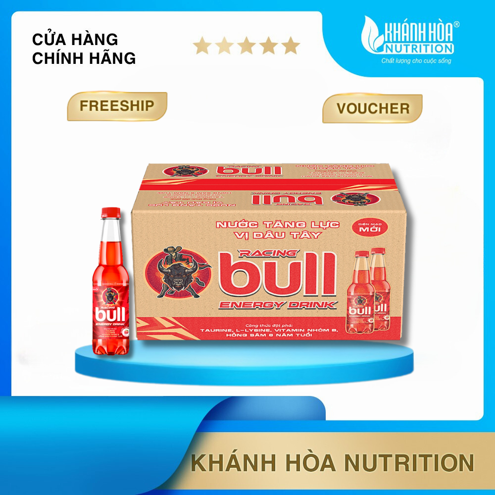 Thùng 24 Chai Nước Tăng Lực Racing Bull Vị Dâu - 24 Chai x  330ml