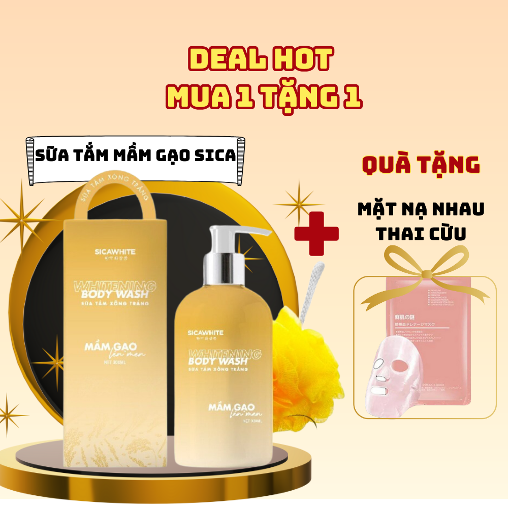 (tặng bông tắm) Sữa tắm mầm gạo lên men Sica White hỗ trợ sáng da, giúp làm mềm mịn da + tặng nạ nhau thai cừu