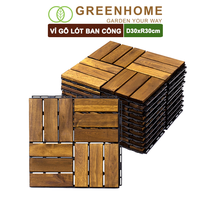 Vỉ gỗ lót sàn ban công Greenhome, D30xR30cm, 12 nan, hàng xuất khẩu