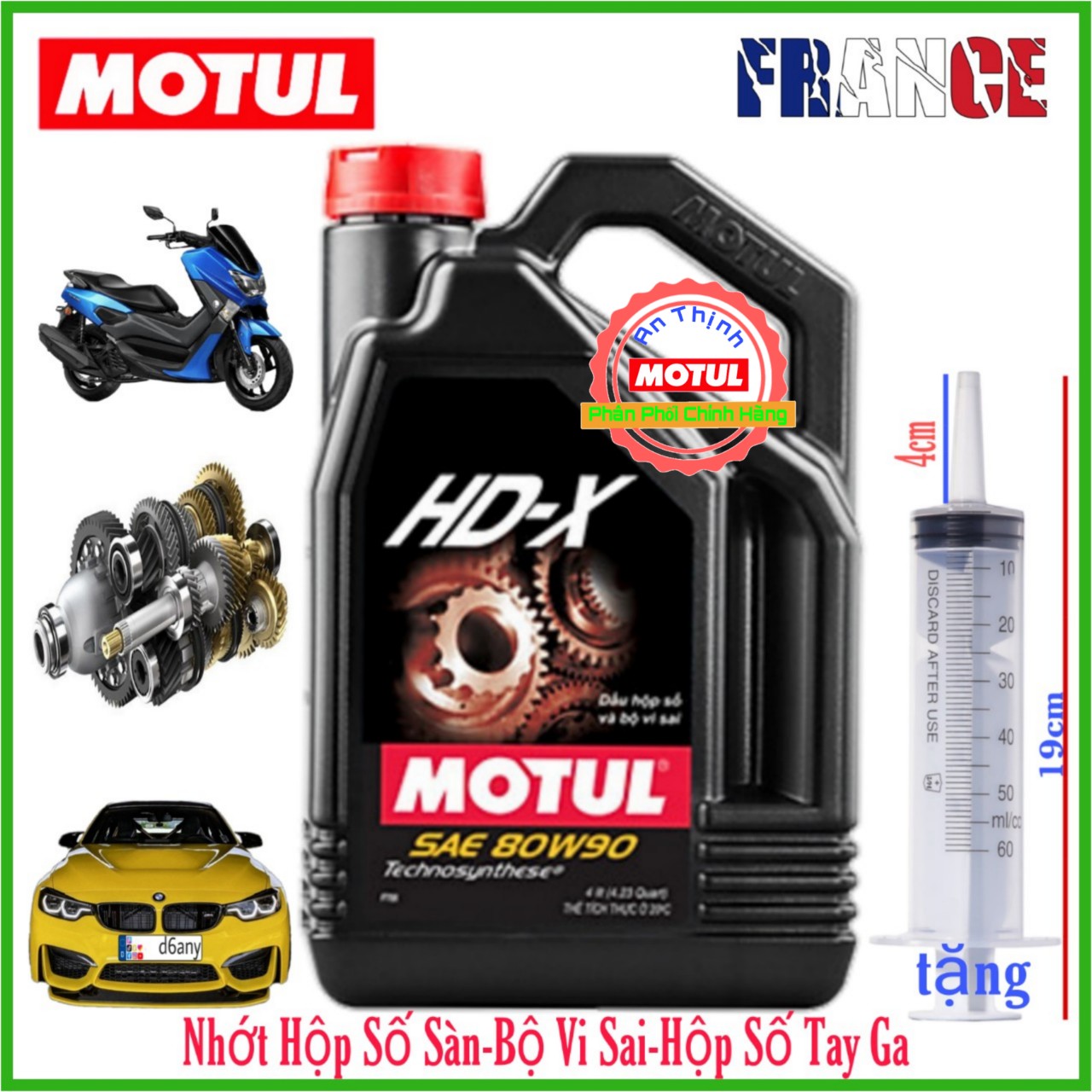 Nhớt Hộp Số Sàn-Số Tự Động Và Trợ Lực Tay Lái ÔTô Và Cho Hộp Số Xe Tay Ga ( Chiết Ra) Motul HD-X 80W-90 (4L), ATF VI(1L),DEXRON III(1L)-Mã QR Chống Giả.