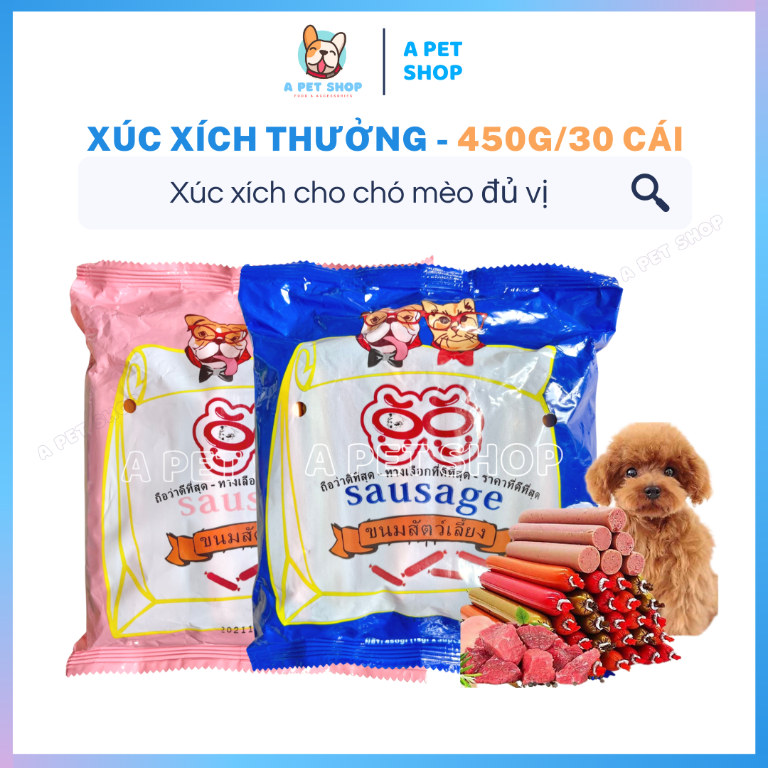 Xúc xích cho chó mèo túi 30 cây mix đủ vị đủ vị thịt bò, gà, vịt Thái Lan 15g/cây - Xúc xích thưởng cho chó gói 30 cái - a pet shop