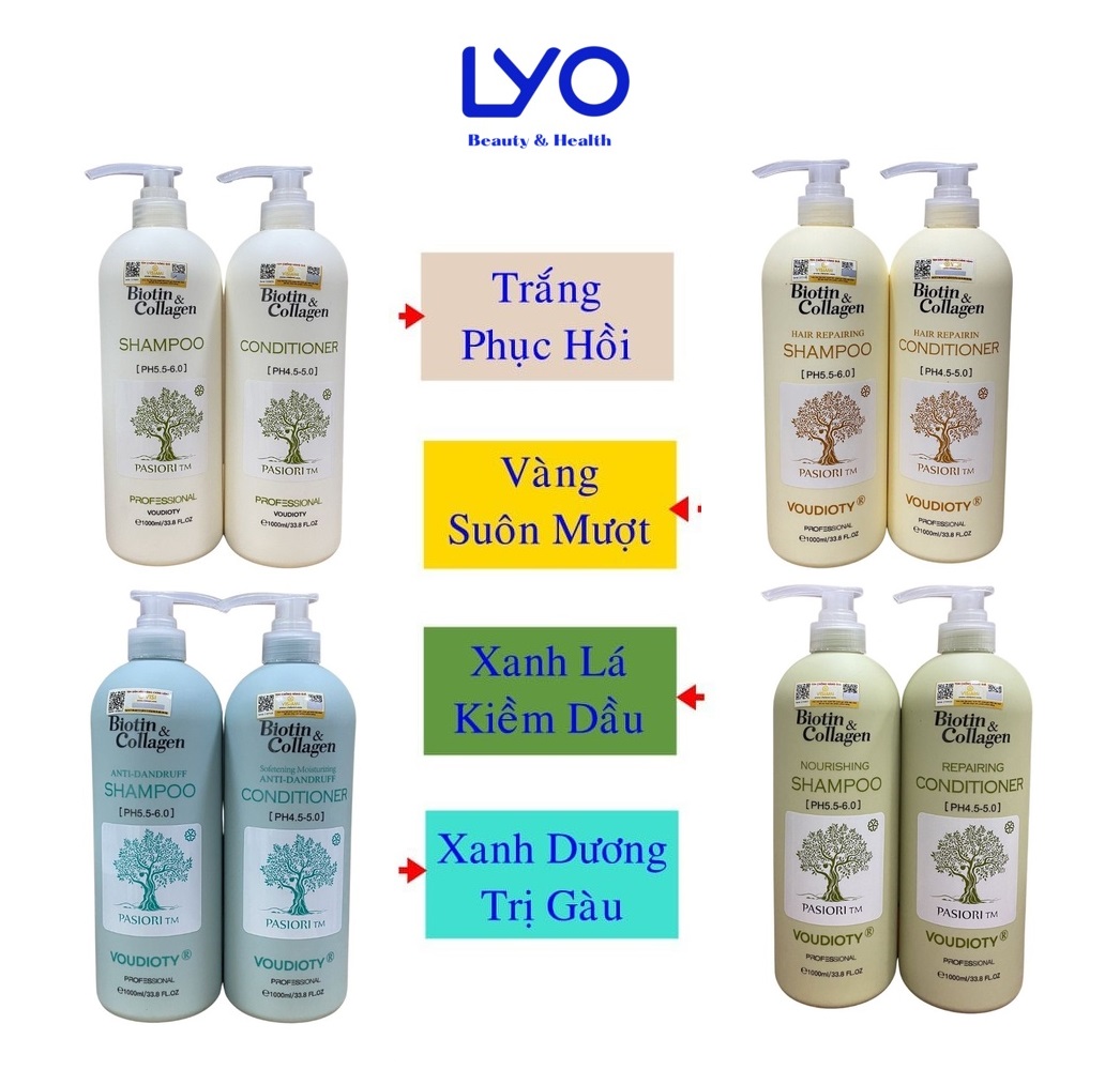 Dầu Gội Xả Biotin Collagen Trắng xanh vàng Giúp Phục Hồi Chống Rụng tóc 500ml & 1000ml