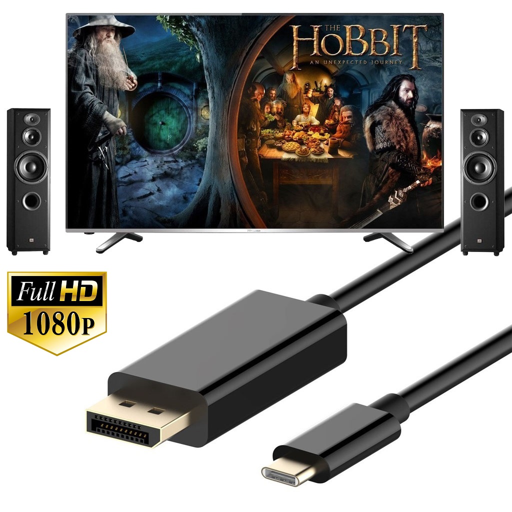Cáp chuyển đổi usb type c sang displayport full hd 1080p dài 1.8m - cáp chuyển tín hiệu type c sang display port - cáp chuyển usb c - displayport dài 1.8m