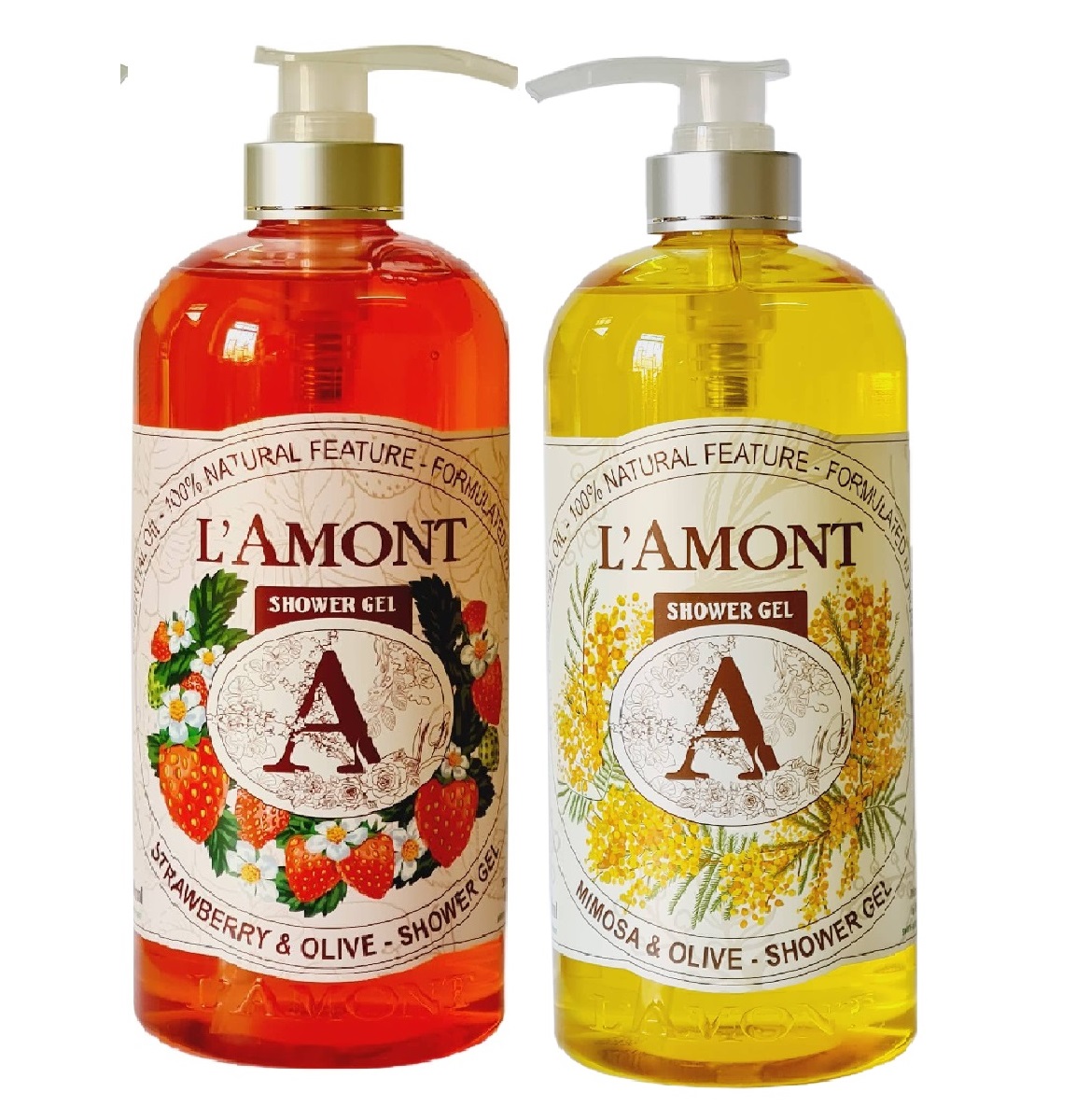 Combo Sữa tắm Mimosa 1000ml và Sữa tắm Strawberry 1000ml - Thương hiệu L'amont En Provence