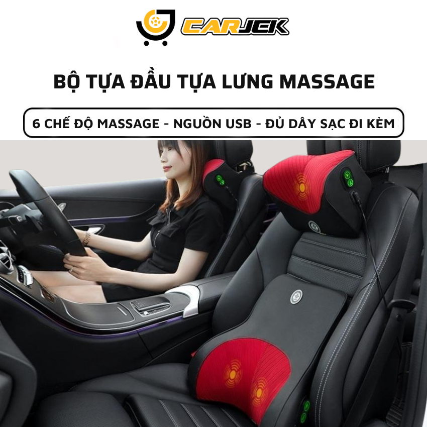 COMBO Gối tựa đầu ô tô tựa lưng xe ô tô massage bằng điện chất liệu cao su non nguyên khối cho xe ô tô BH 1 năm