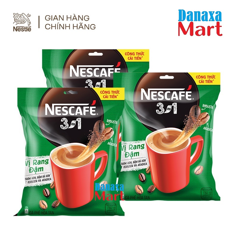 Combo 3 Bịch Cà phê Hòa tan Nescafé 3in1 Công thức Cải tiến vị Rang đậm