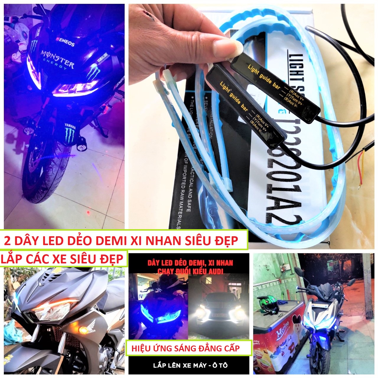 BỘ 2 ĐÈN TRANG TRÍ XE MÁY Ô TÔ 2 CHẾ ĐỘ SÁNG DEMI + XINHAN CHẠY AUDI CỰC ĐẸP, DÂY LED MÍ XI NHAN Ô TÔ XE MÁY LOẠI TỐT SIÊU BỀN , DÂY LED DẺO ĐỘ XE MÁY Ô TÔ CỰC NGẦU , PHỤ KIỆN Ô TÔ , PHỤ KIỆN XE MÁY