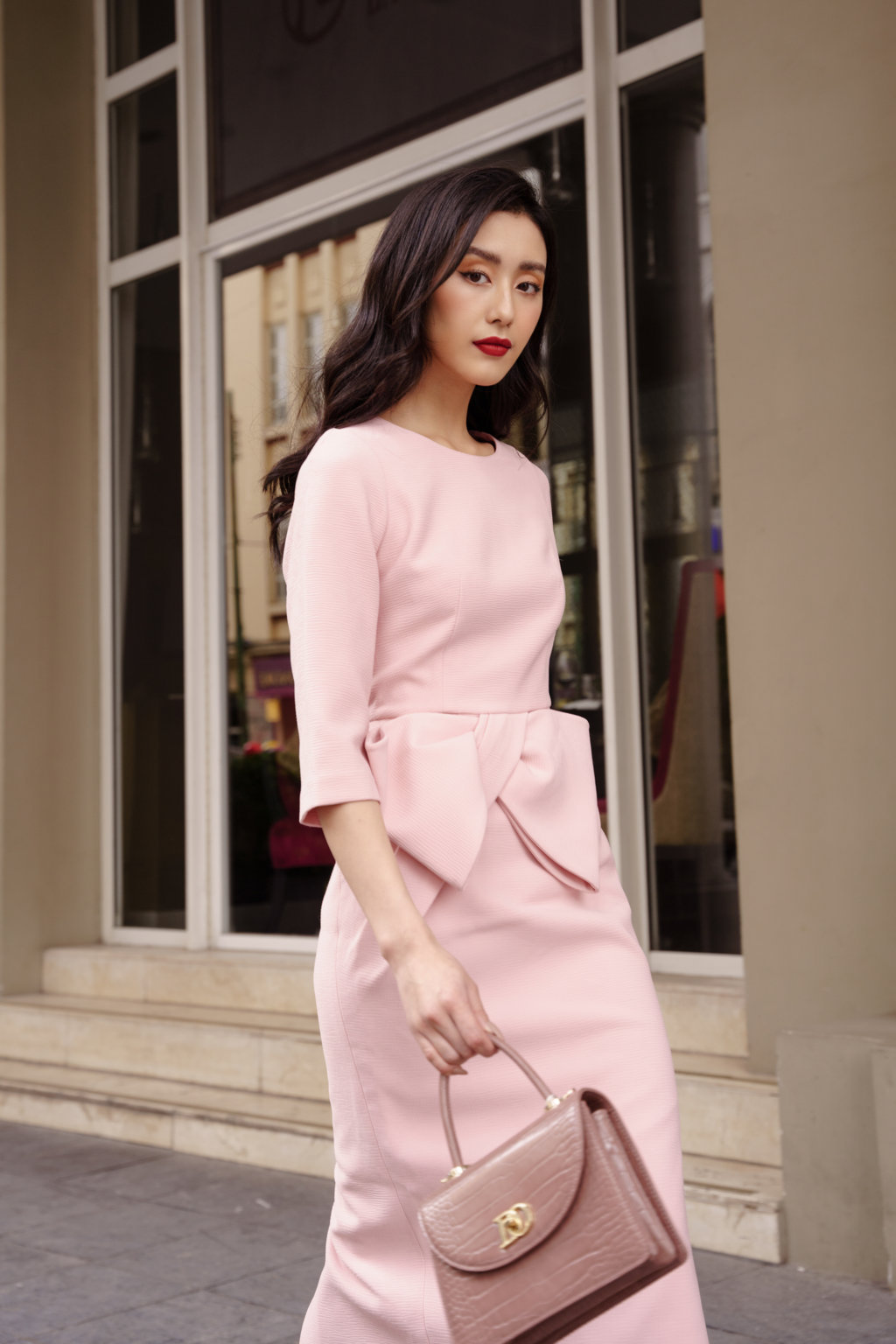Giảm giá Váy đầm sixdo short sleeve pink dress with bow - BeeCost