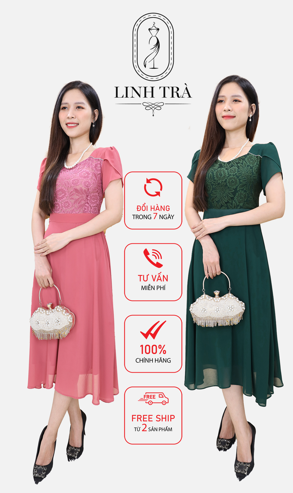 Linh Trà - Đầm Trung Niên Dáng Dài [TM 228] Cao Cấp Vải Voan Chiffon Tay Ngắn Cho Mẹ U40 U50