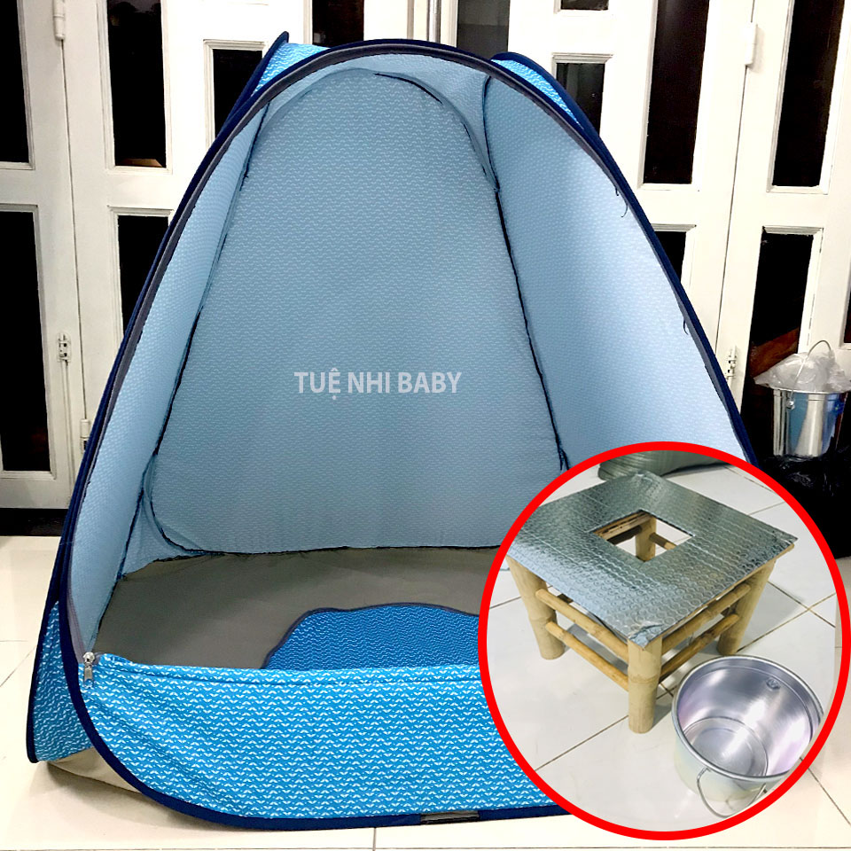 Combo lều xông hơi sau sinh+ghế+xô+đệm ghế
