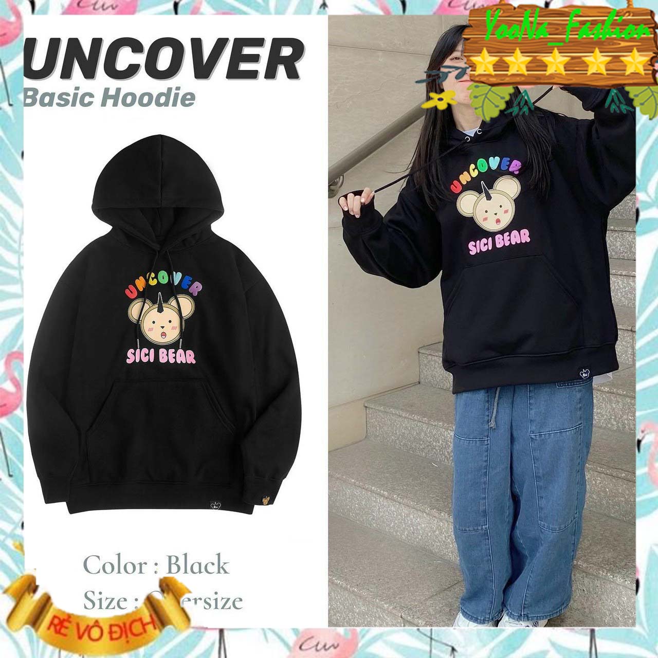 Áo Hoodie Nam Nữ Form Rộng,Túi Lớn in Phối Chú Gấu Sici Bear Đáng Yêu.Tp