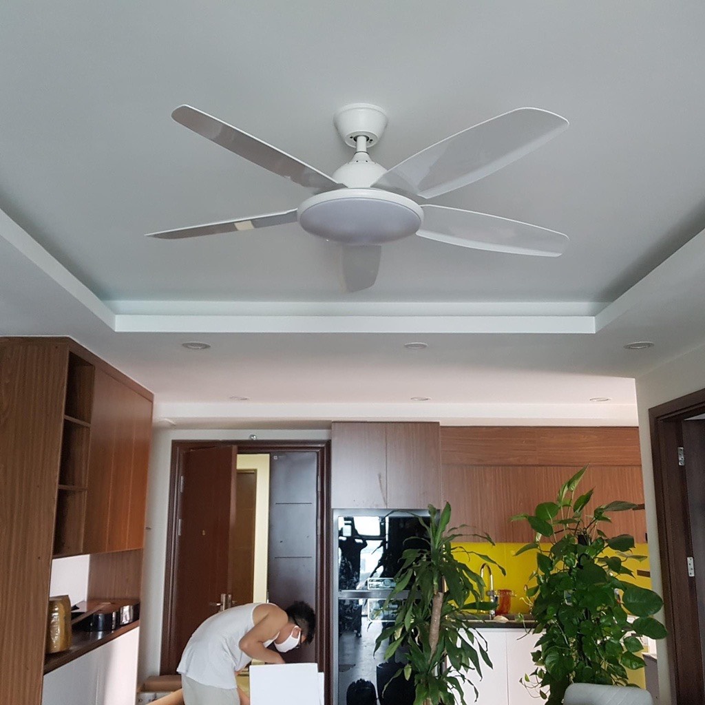 Quạt trần có đèn, động cơ DC thế hệ mới giúp quạt êm hơn và mát hơn, có điều khiển từ xa