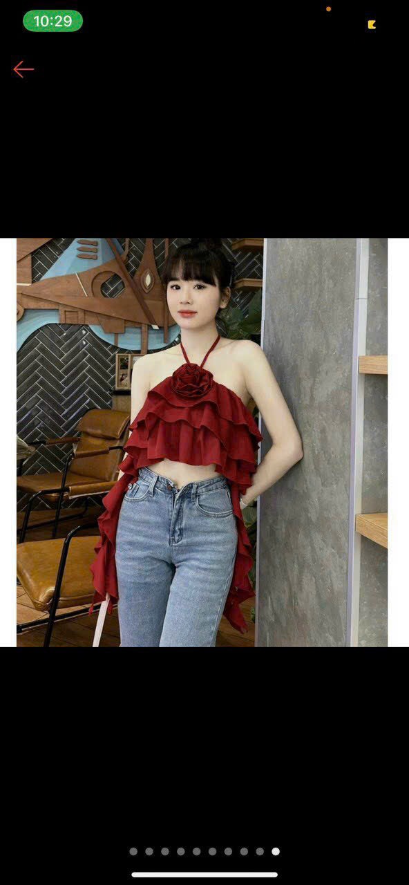Áo bèo lụa cổ yếm kết bông xinh xắn
