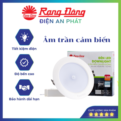 Đèn led downlight âm trần cảm biến 9w rạng đông at04 110/9w pir, vỏ nhôm đúc
