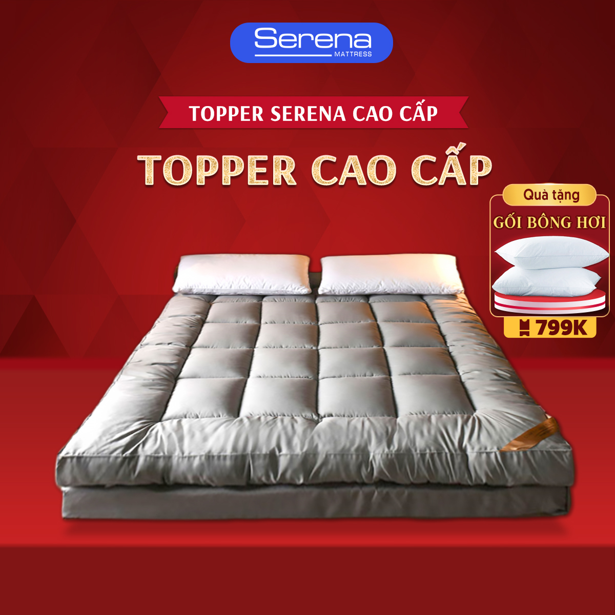 Nệm 1 người ngủ dày bông gòn microfiber SERENA cao cấp - tấm chăn lót đệm niệm topper toper nệm bông gòn trải sàn giường ngủ khách sạn dày 1m2 1m4 1m6 1m8 chính hãng