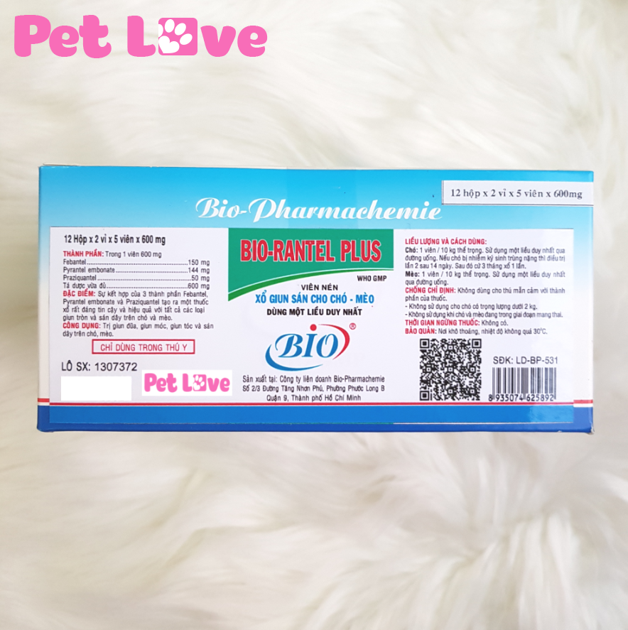 Bio Rantel Plus xổ giun sán cho chó mèo lớn 1 hộp x 120 viên
