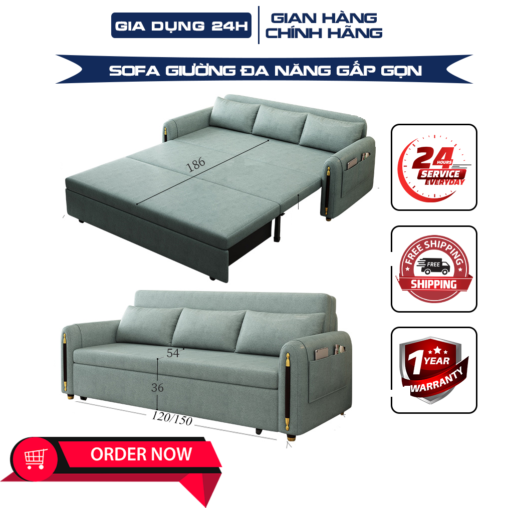 Sofa giường cao cấp 1m90 chất liệu bằng thép không gỉ kèm ngăn chứa đồ đa năng giúp tối ưu không gian cho căn nhà của bạn