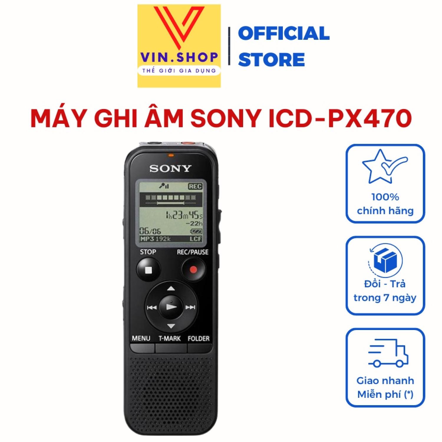 Máy ghi âm sony icd-px470 chính hãng, hỗ trợ thẻ nhớ lên đến 32gb, pin sử dụng lên đến 72 giờ, bảo hành 12 tháng.