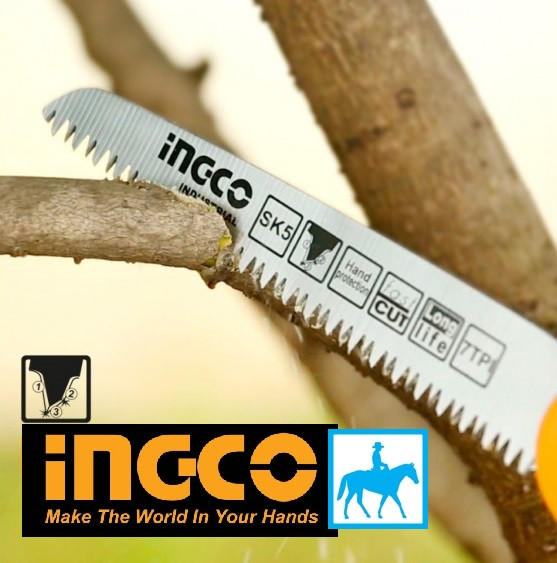 Cưa cắt cành tỉa cây dạng xếp 7inch 180mm thép sk5 folding saw Ingco Total HFSW1808