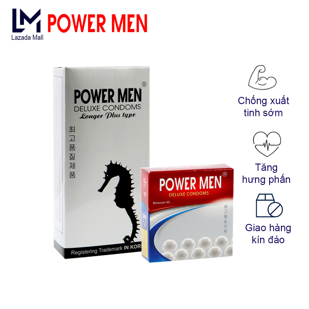 Combo Hộp 12 bao cao su Powermen Longer Plus Gân Gai, Kéo dài thời gian + TẶNG kèm Hộp 3 bcs chống xuất tinh sớm