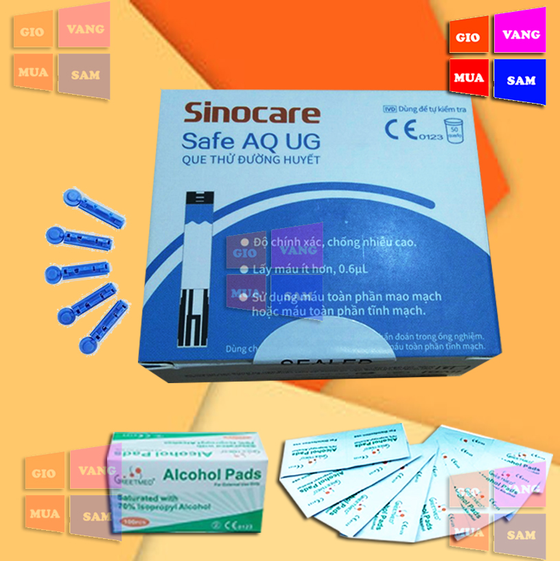 Hộp 50 que thử đường huyết cho máy Sinocare Safe AQ UG + Tặng kim chích máu