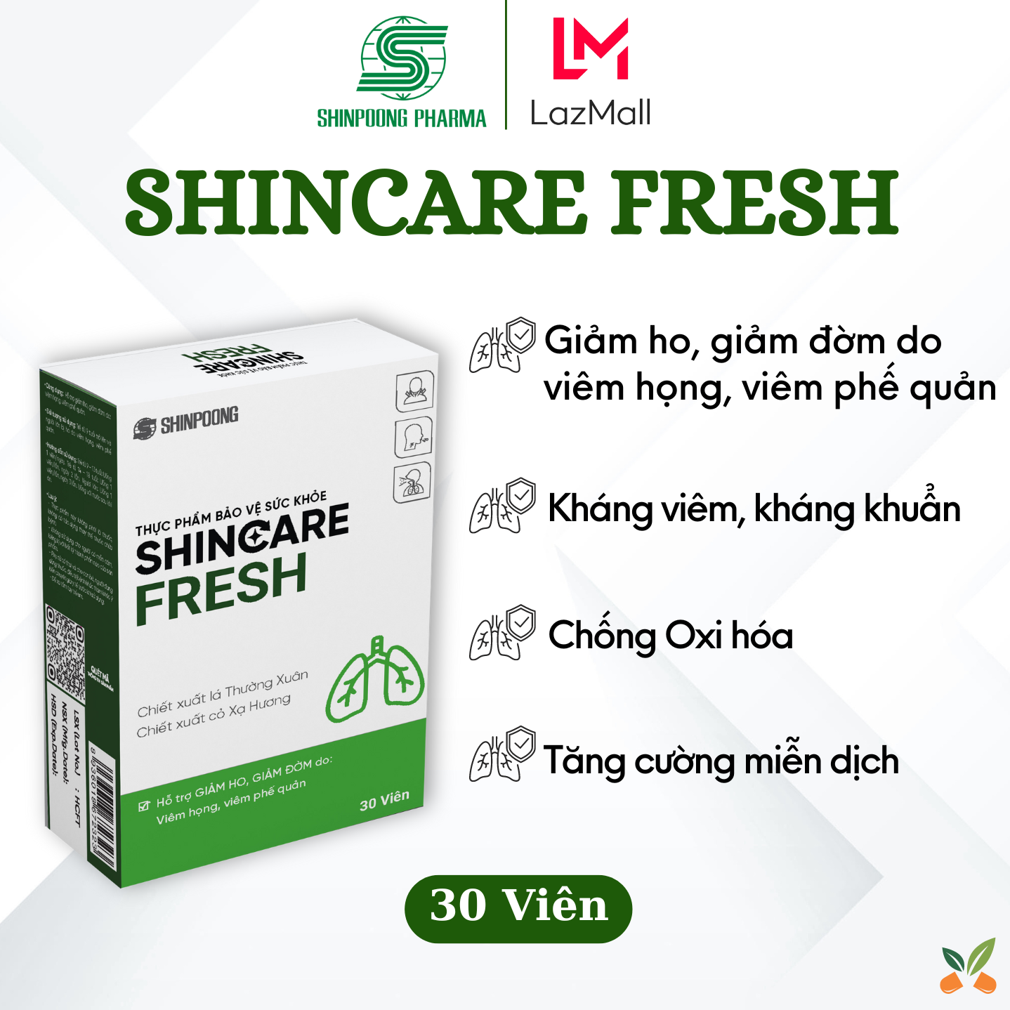 Viên Uống SHINCARE FRESH Hỗ Trợ Giảm Ho, Giảm Đờm Do Viêm Họng, Viêm Phế Quản - Shinpoong (30 viên)