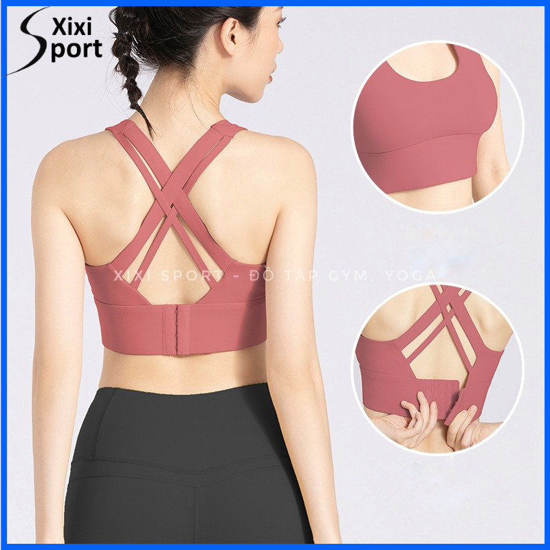 Áo tập gym nữ, áo bra tập gym, yoaga khuy cài sau dây đan chéo sexy A2D09 - XixiSport