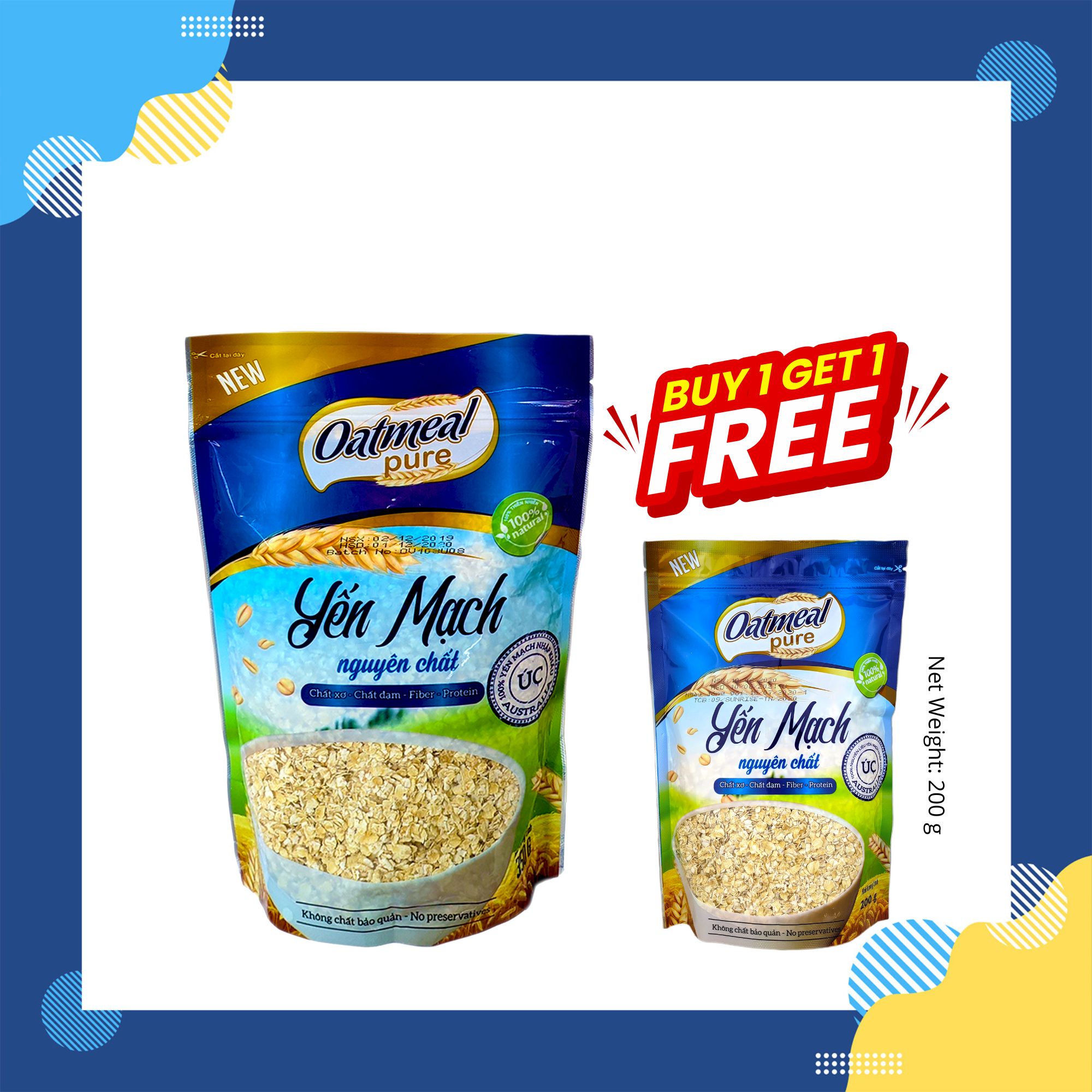 Yến mạch Úc nguyên chất cán vảy Oatmeal Pure 350g - Nhập khẩu chính ngạch từ Úc